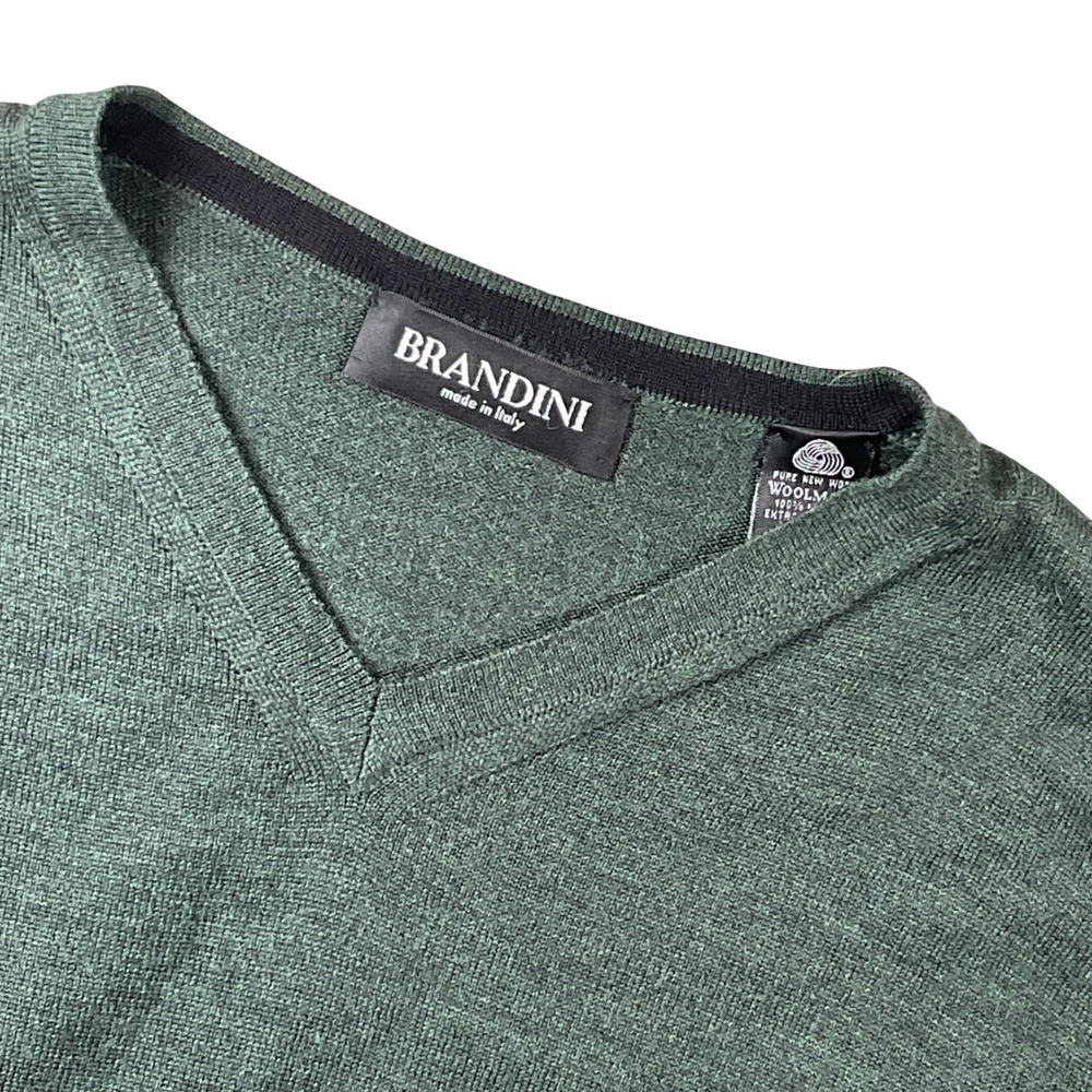 BRANDINI Mens Green V-Neck 100% Merino extra fine‎ Wool Vest Sweater Italy XL